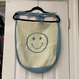 Smiley Face Crossbody Bag Beach Knit Blue & White “GYTO” Boho Style.